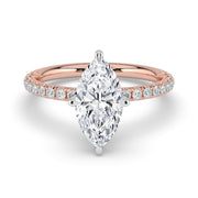 The Phoenix Ring — Marquise Solitaire with Hidden Halo & Pavé Band Lab-Grown Diamond Engagement Ring in Two-Tone Rose and White Gold | The Jewel Concierge
