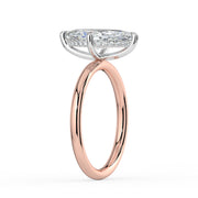 The Celeste Ring – Marquise Solitaire with Hidden Halo in 18K White Gold and Rose Gold – The Jewel Concierge