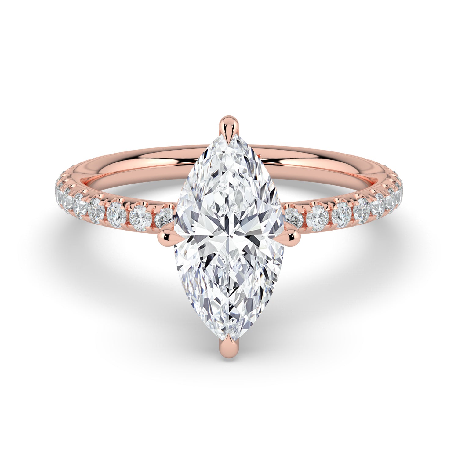The Phoenix Ring — Marquise Solitaire with Hidden Halo & Pavé Band Lab-Grown Diamond Engagement Ring in Rose Gold | The Jewel Concierge