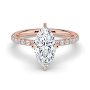 The Phoenix Ring — Marquise Solitaire with Hidden Halo & Pavé Band Lab-Grown Diamond Engagement Ring in Rose Gold | The Jewel Concierge