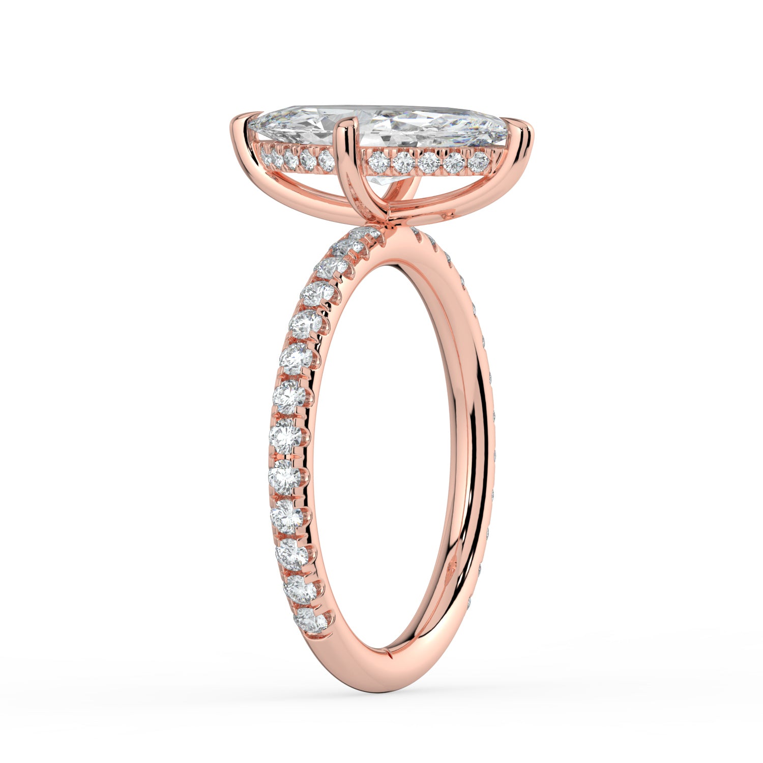 The Phoenix Ring — Marquise Solitaire with Hidden Halo & Pavé Band Lab-Grown Diamond Engagement Ring in Rose Gold | The Jewel Concierge