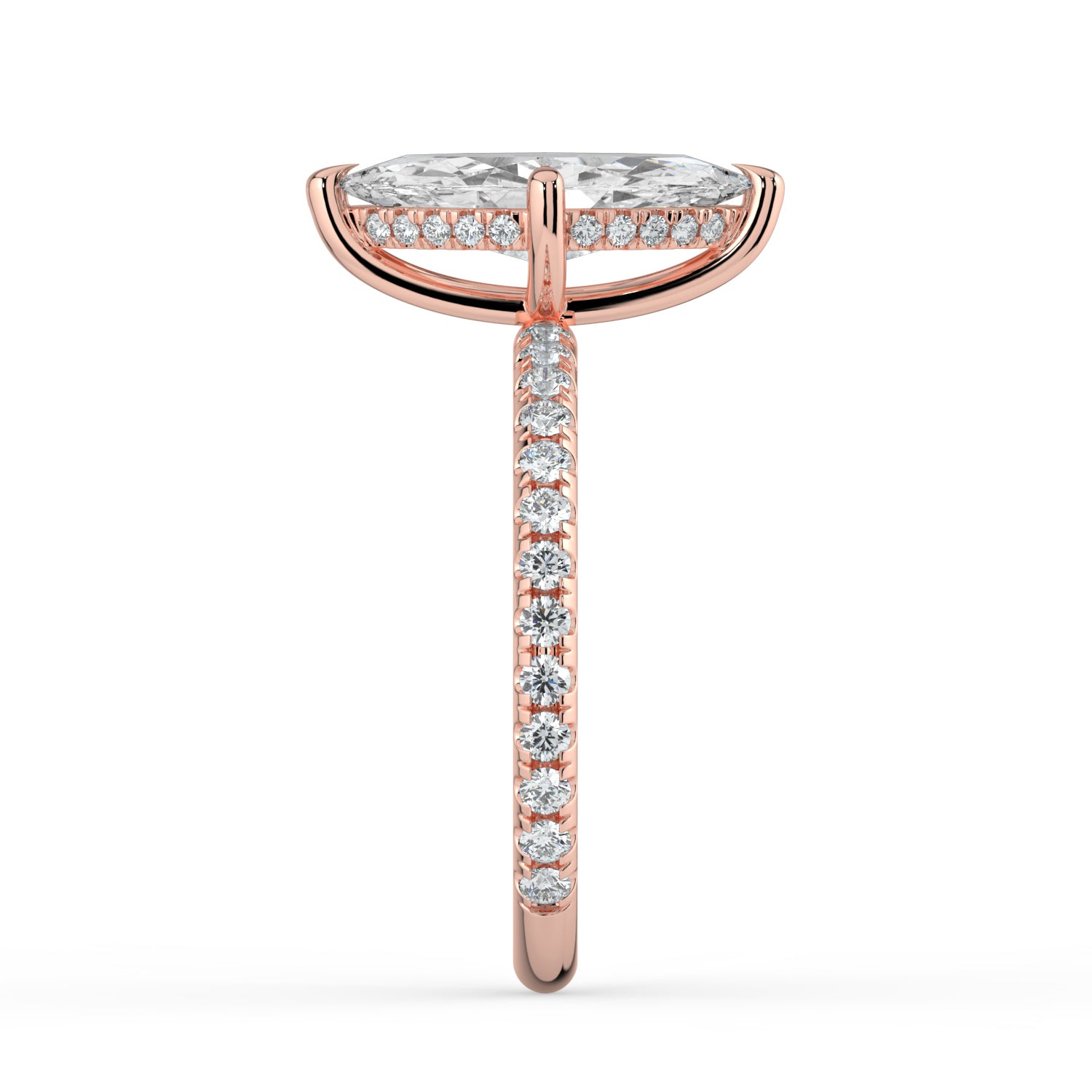 The Phoenix Ring — Marquise Solitaire with Hidden Halo & Pavé Band Lab-Grown Diamond Engagement Ring in Rose Gold | The Jewel Concierge