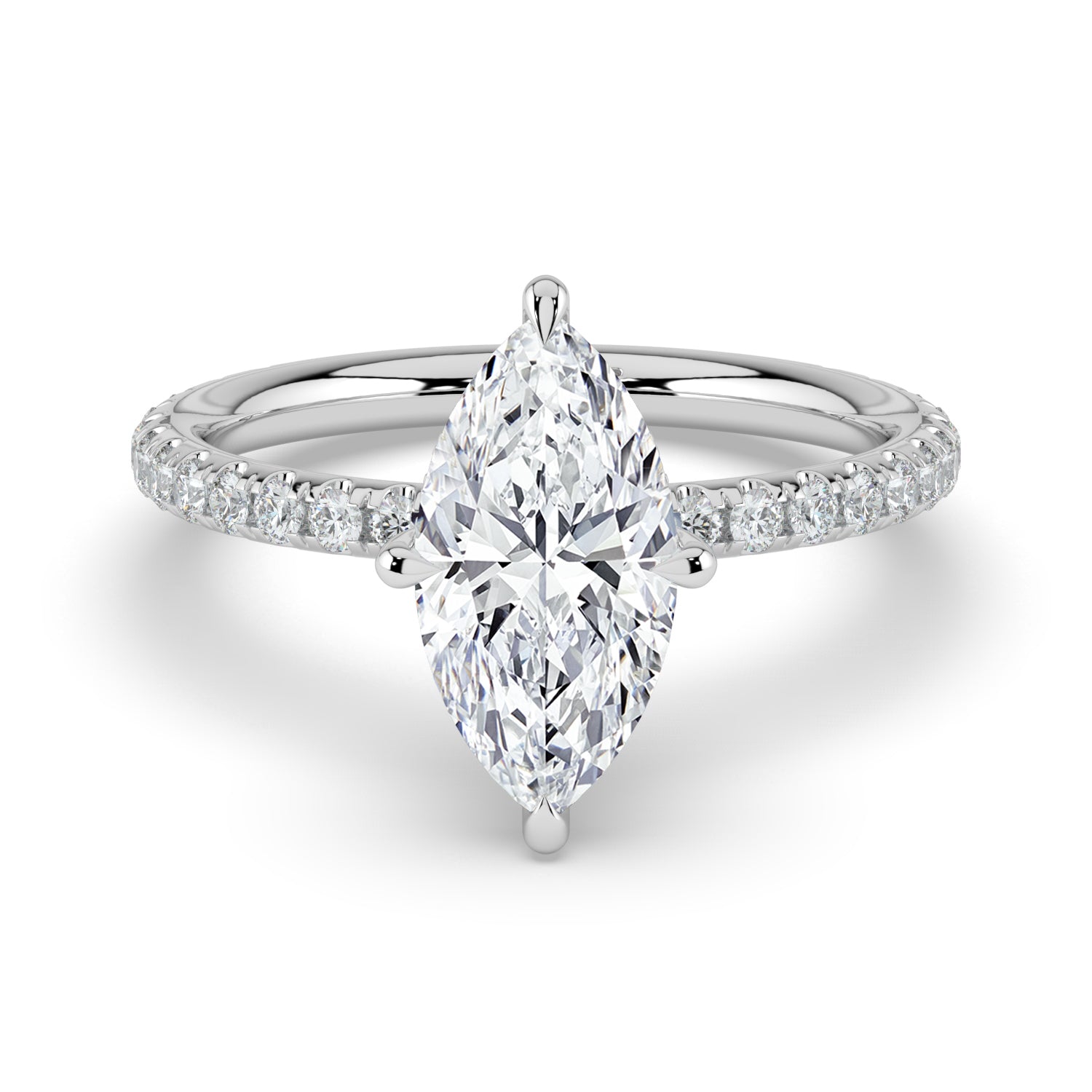 The Phoenix Ring — Marquise Solitaire with Hidden Halo & Pavé Band Lab-Grown Diamond Engagement Ring in White Gold | The Jewel Concierge