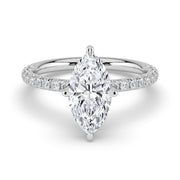 The Phoenix Ring — Marquise Solitaire with Hidden Halo & Pavé Band Lab-Grown Diamond Engagement Ring in White Gold | The Jewel Concierge