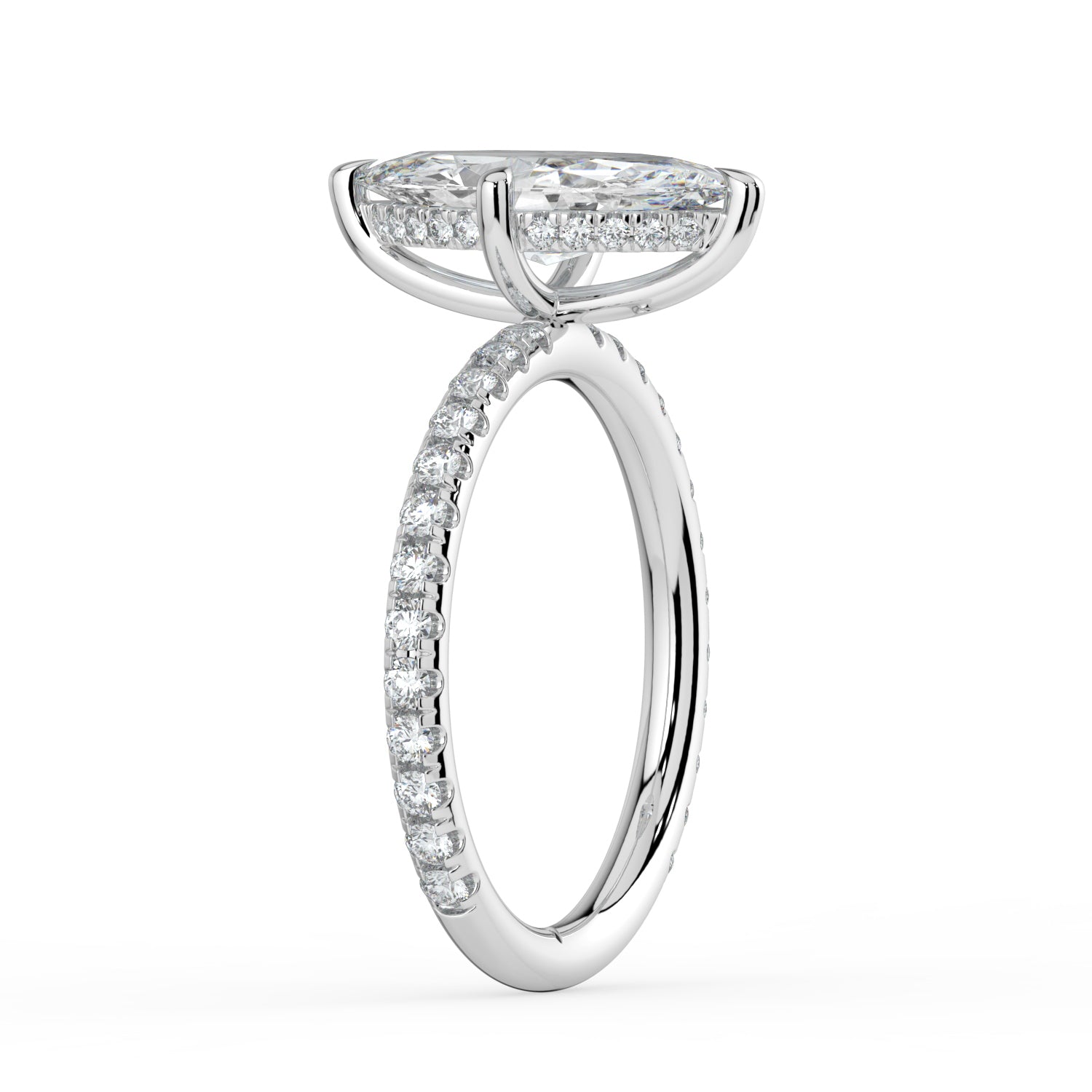 The Phoenix Ring — Marquise Solitaire with Hidden Halo & Pavé Band Lab-Grown Diamond Engagement Ring in White Gold | The Jewel Concierge
