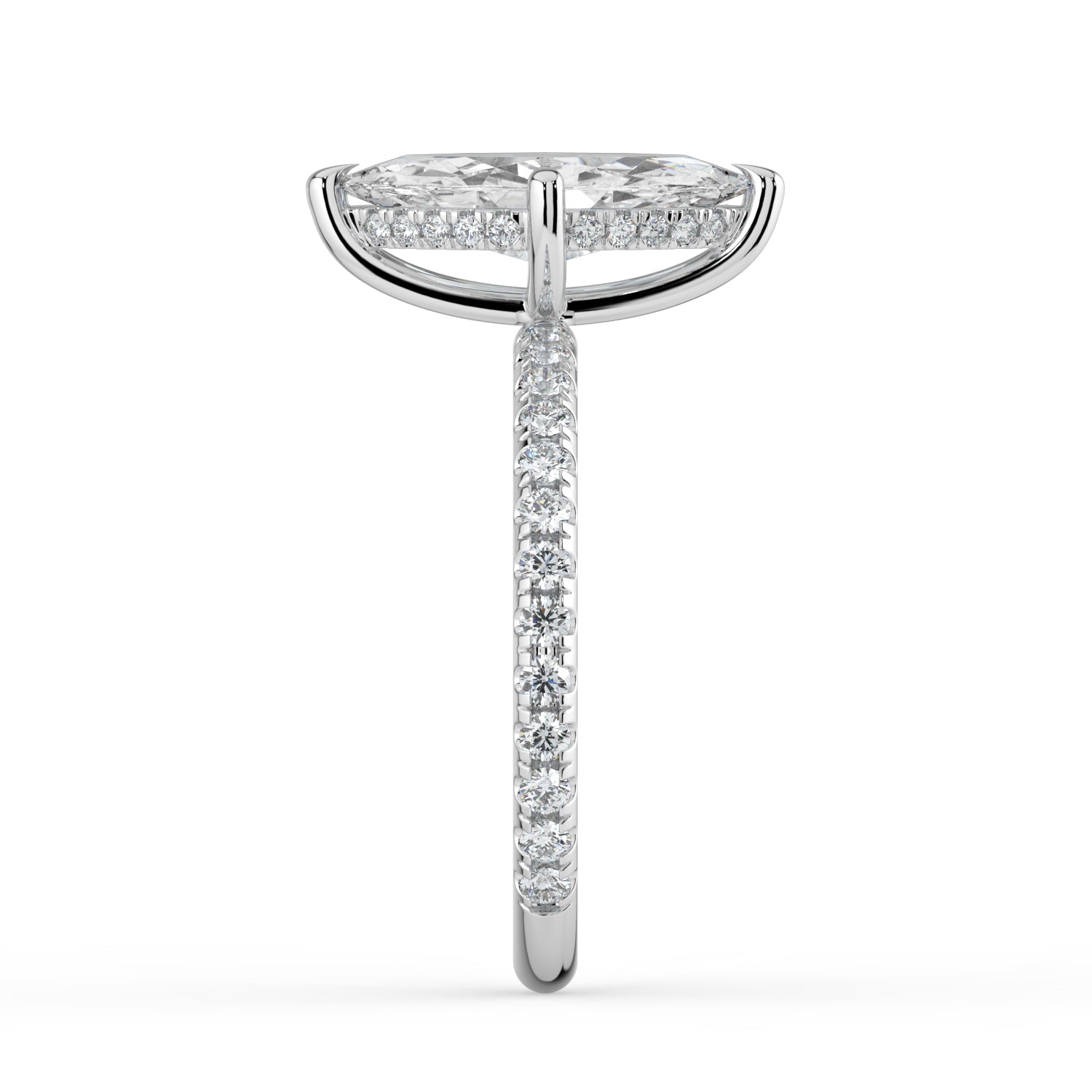 The Phoenix Ring — Marquise Solitaire with Hidden Halo & Pavé Band Lab-Grown Diamond Engagement Ring in White Gold | The Jewel Concierge