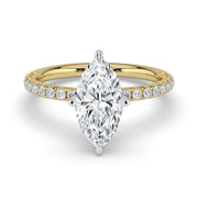The Phoenix Ring — Marquise Solitaire with Hidden Halo & Pavé Band Lab-Grown Diamond Engagement Ring in Two-Tone Yellow and White Gold | The Jewel Concierge