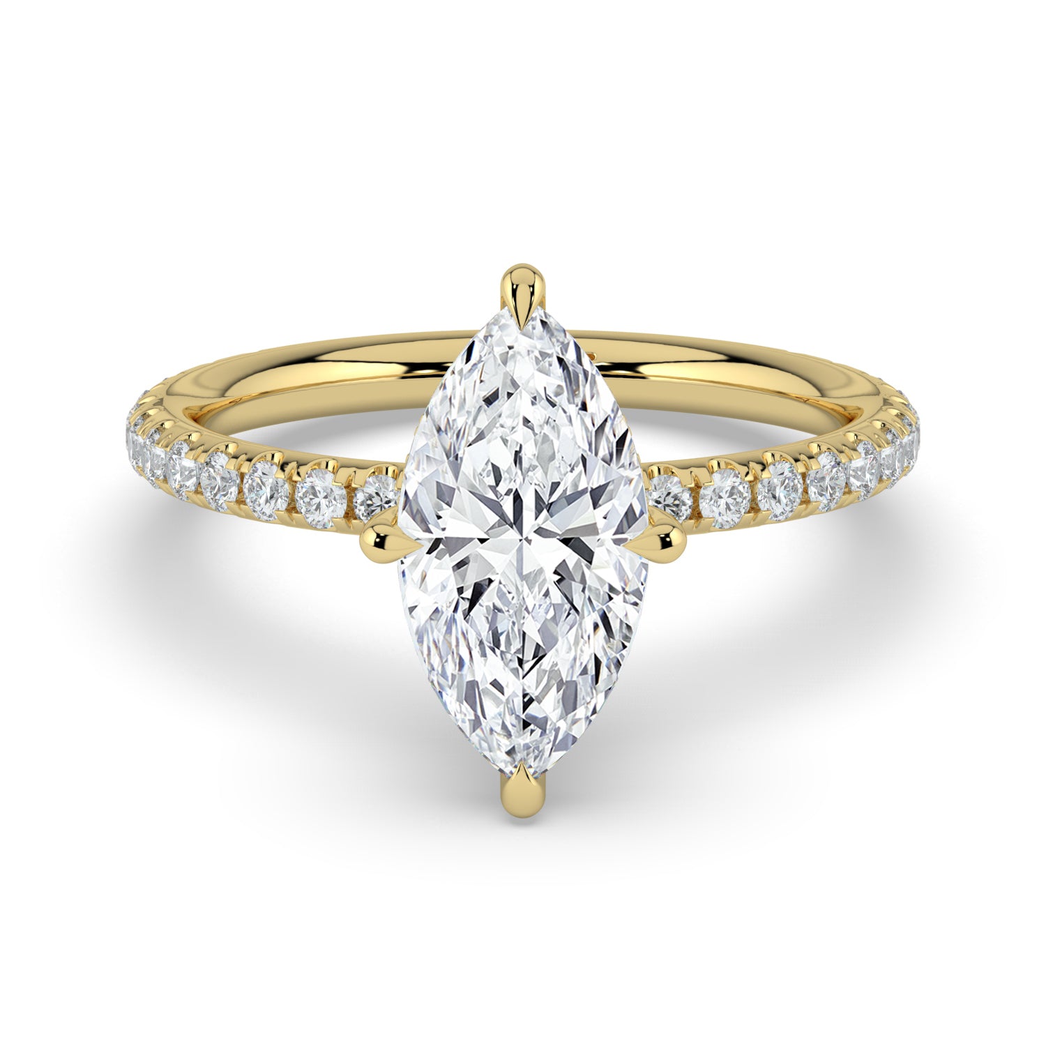 The Phoenix Ring — Marquise Solitaire with Hidden Halo & Pavé Band Lab-Grown Diamond Engagement Ring in Yellow Gold | The Jewel Concierge