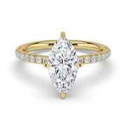 The Phoenix Ring — Marquise Solitaire with Hidden Halo & Pavé Band Lab-Grown Diamond Engagement Ring in Yellow Gold | The Jewel Concierge