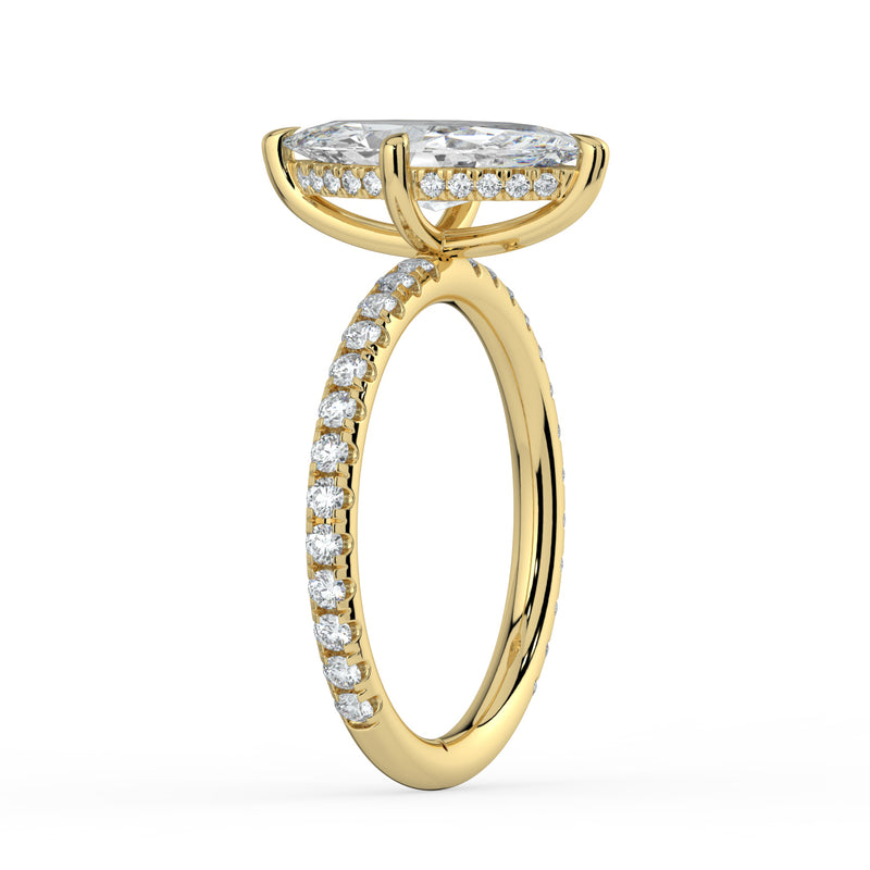 The Phoenix Ring – Marquise Solitaire with Hidden Halo & Pavé Band in 14K White Gold – The Jewel Concierge