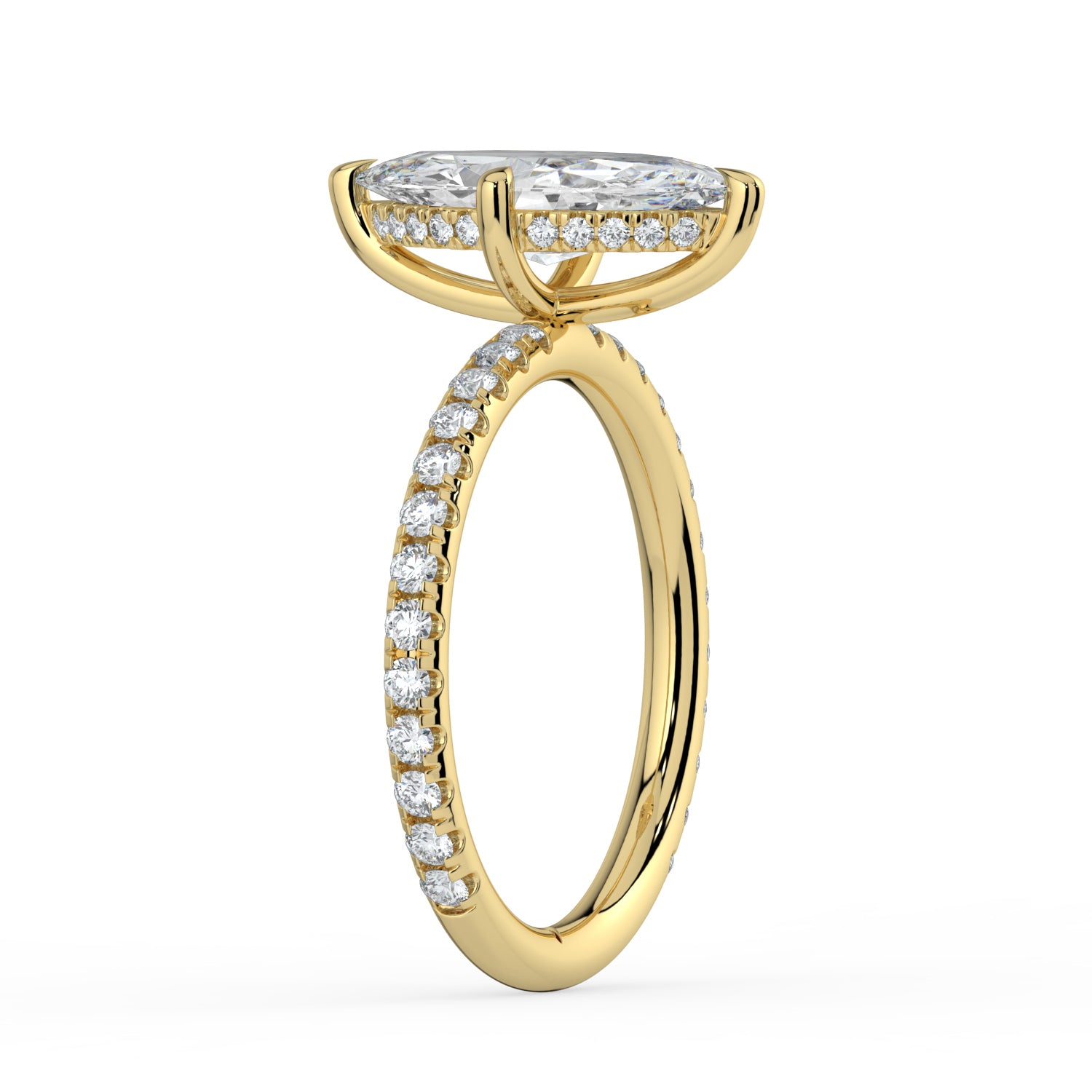 The Phoenix Ring — Marquise Solitaire with Hidden Halo & Pavé Band Lab-Grown Diamond Engagement Ring in Yellow Gold | The Jewel Concierge