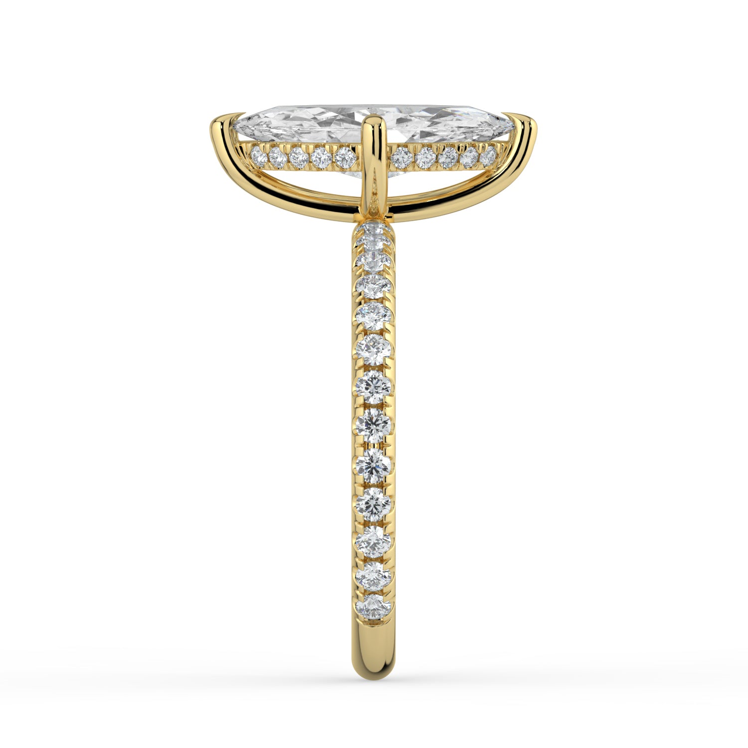 The Phoenix Ring — Marquise Solitaire with Hidden Halo & Pavé Band Lab-Grown Diamond Engagement Ring in Yellow Gold | The Jewel Concierge