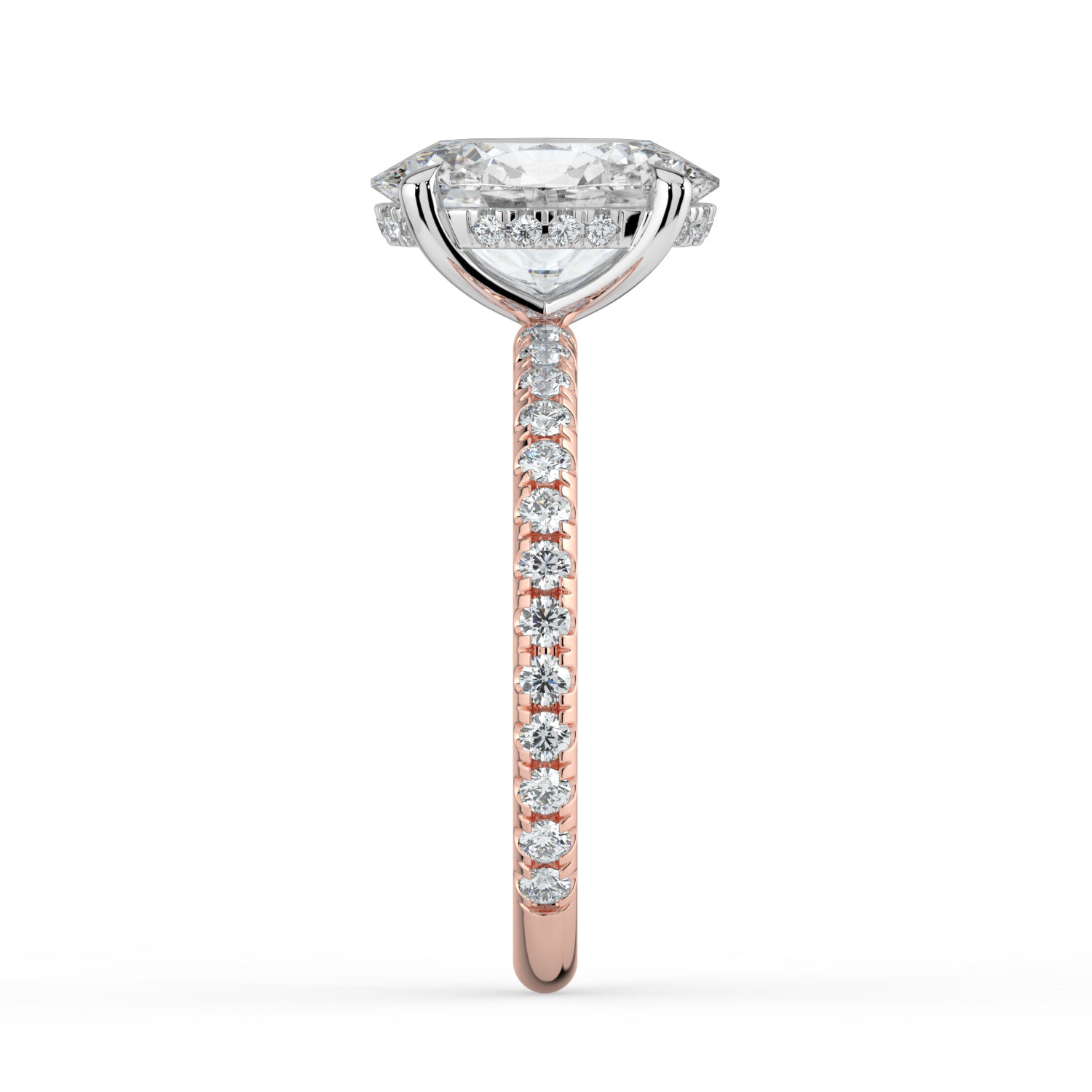 The Phoenix Ring - Oval Solitaire with Hidden Halo & Pavé Band