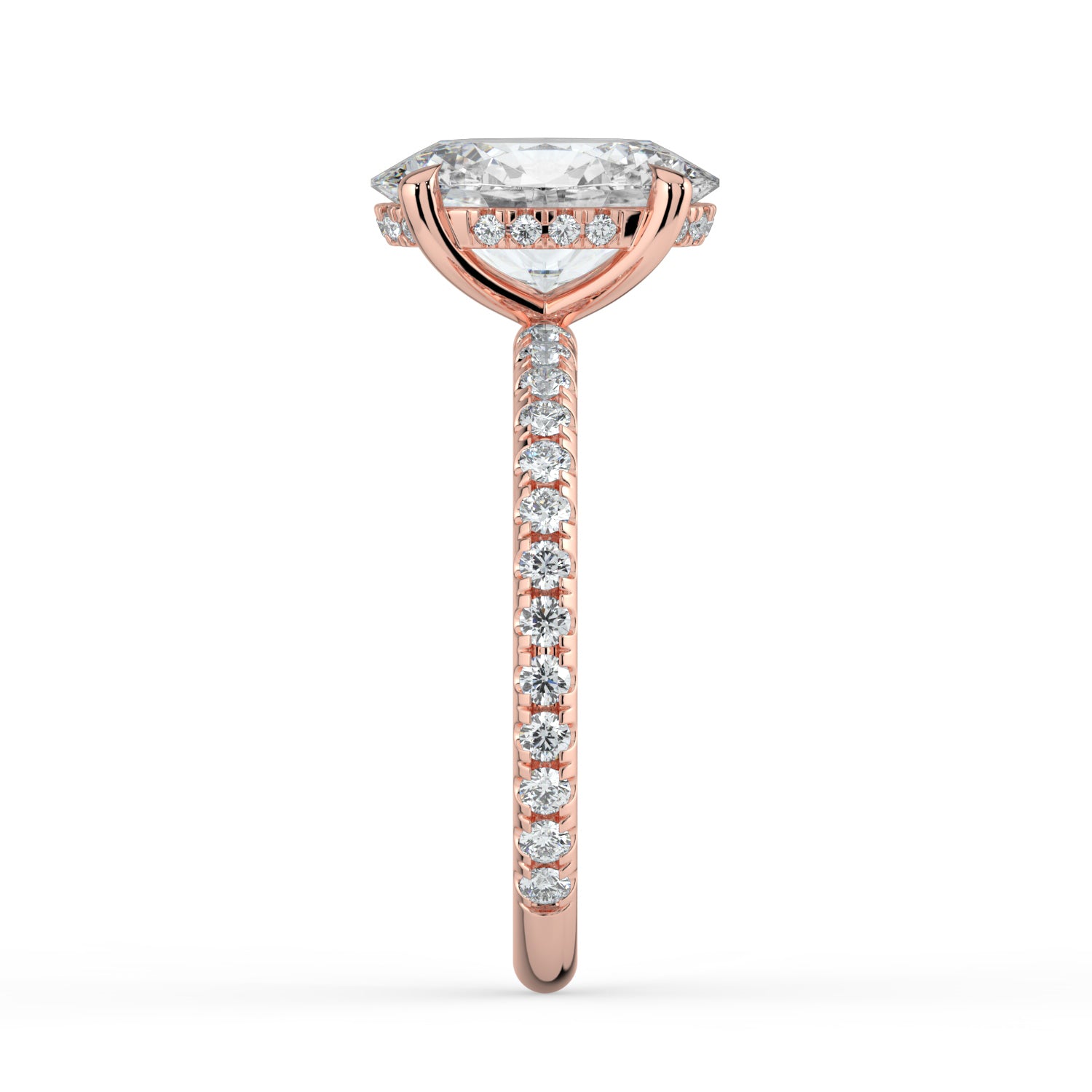 The Phoenix Ring - Oval Solitaire with Hidden Halo & Pavé Band