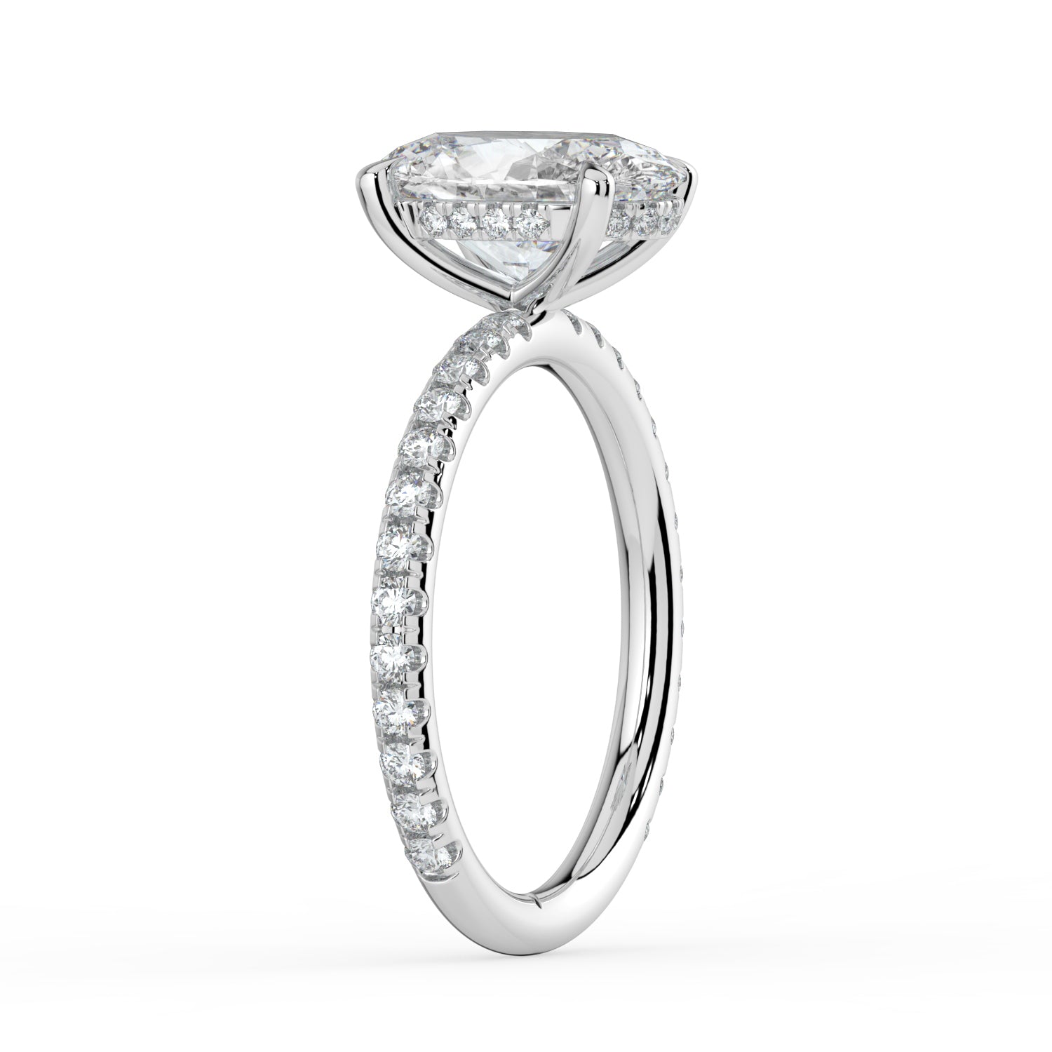 The Phoenix Ring - Oval Solitaire with Hidden Halo & Pavé Band