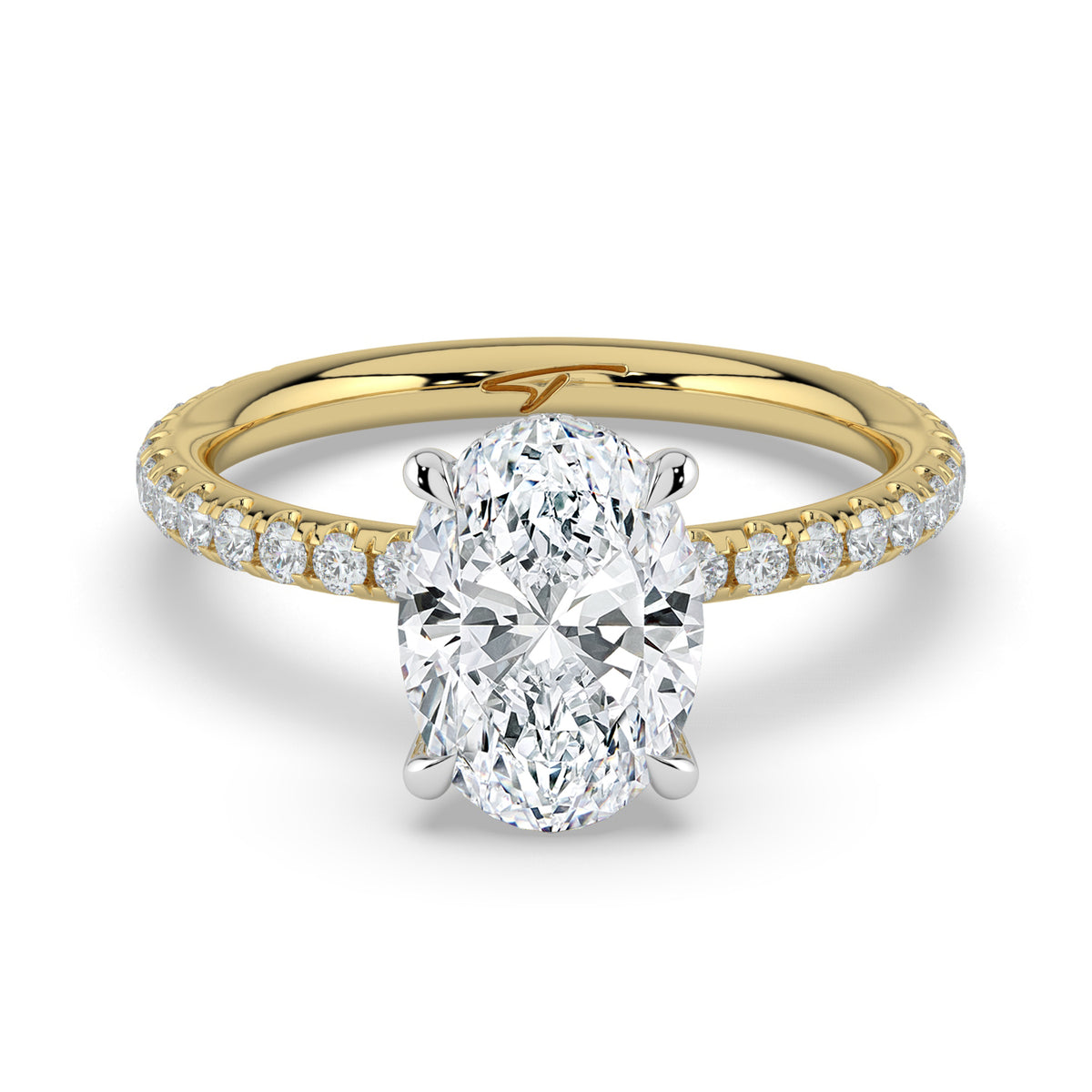 The Phoenix Ring — Oval Solitaire with Hidden Halo & Pavé Band Lab-Grown Diamond Engagement Ring in Two-Tone Yellow and White Gold | The Jewel Concierge