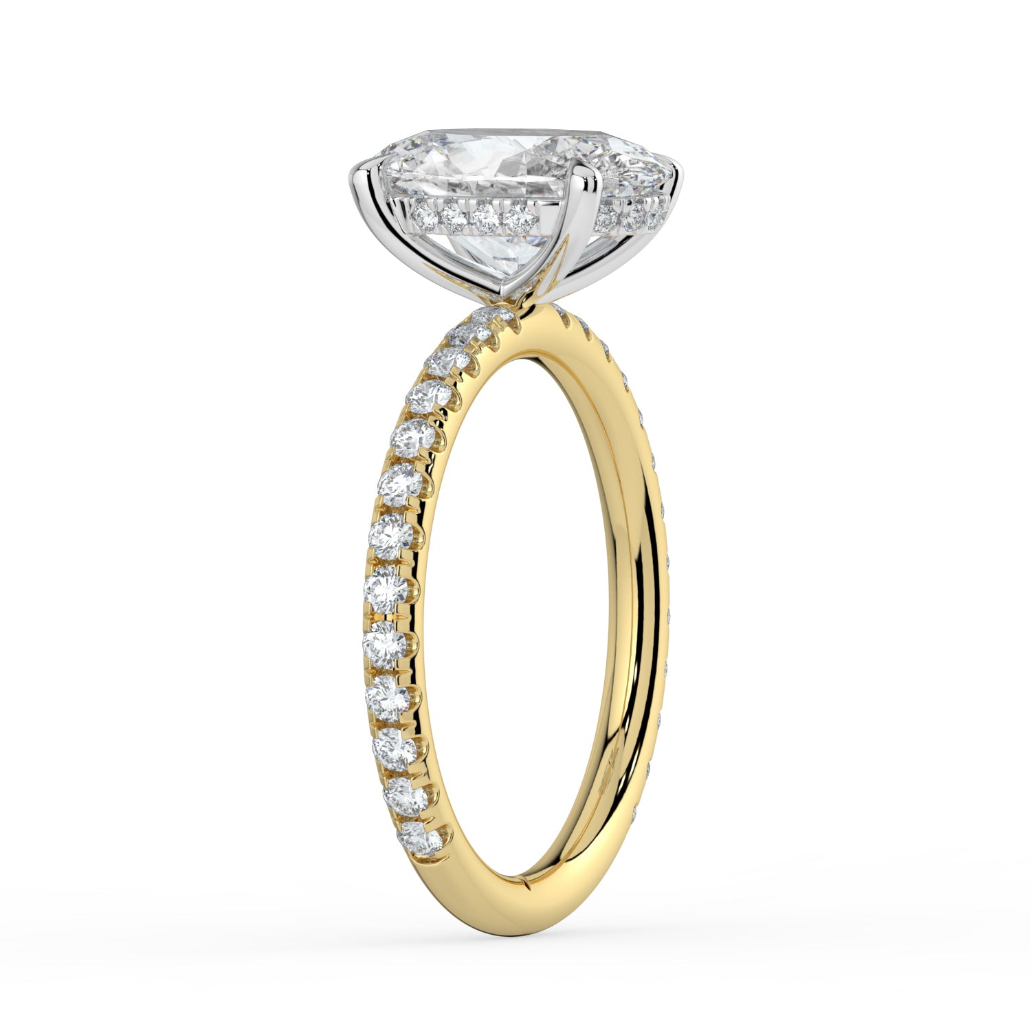 The Phoenix Ring - Oval Solitaire with Hidden Halo & Pavé Band