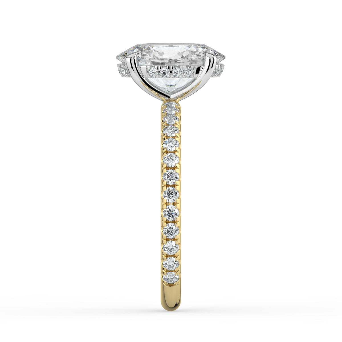 The Phoenix Ring — Oval Solitaire with Hidden Halo & Pavé Band Lab-Grown Diamond Engagement Ring in Two-Tone Yellow and White Gold | The Jewel Concierge