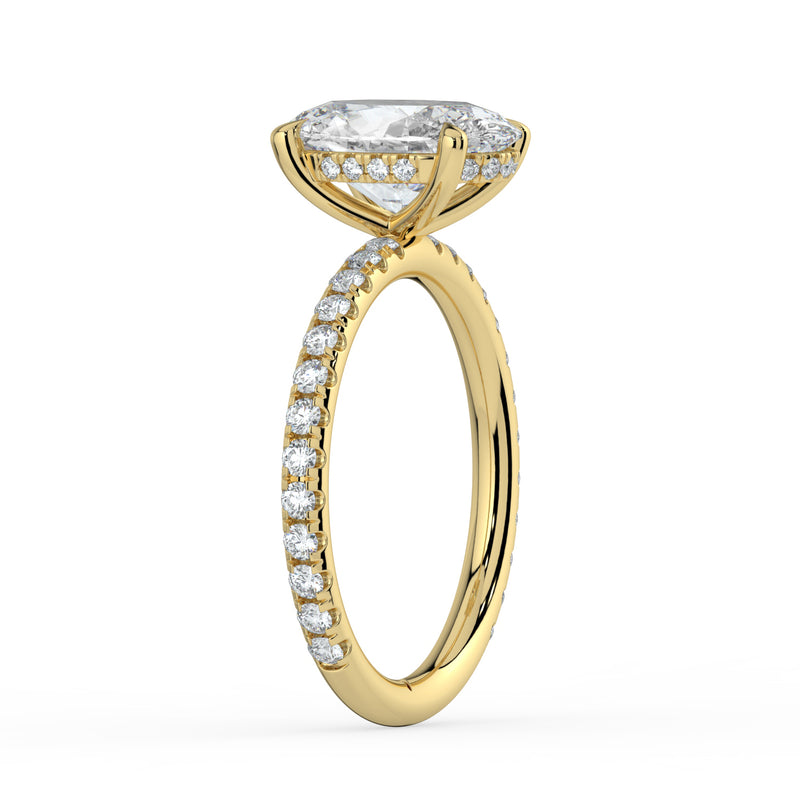 The Phoenix Ring – Oval Solitaire with Hidden Halo & Pavé Band in 14K White Gold – The Jewel Concierge