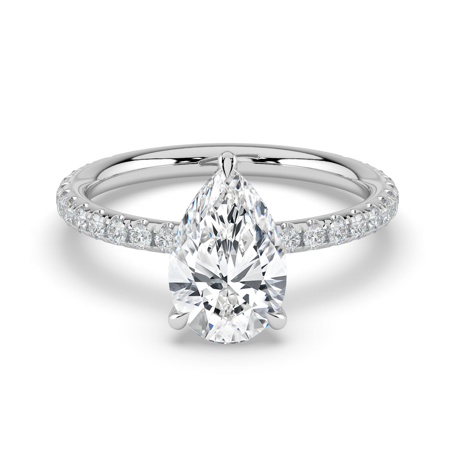 The Phoenix Ring — Pear Solitaire with Hidden Halo & Pavé Band Lab-Grown Diamond Engagement Ring in White Gold | The Jewel Concierge