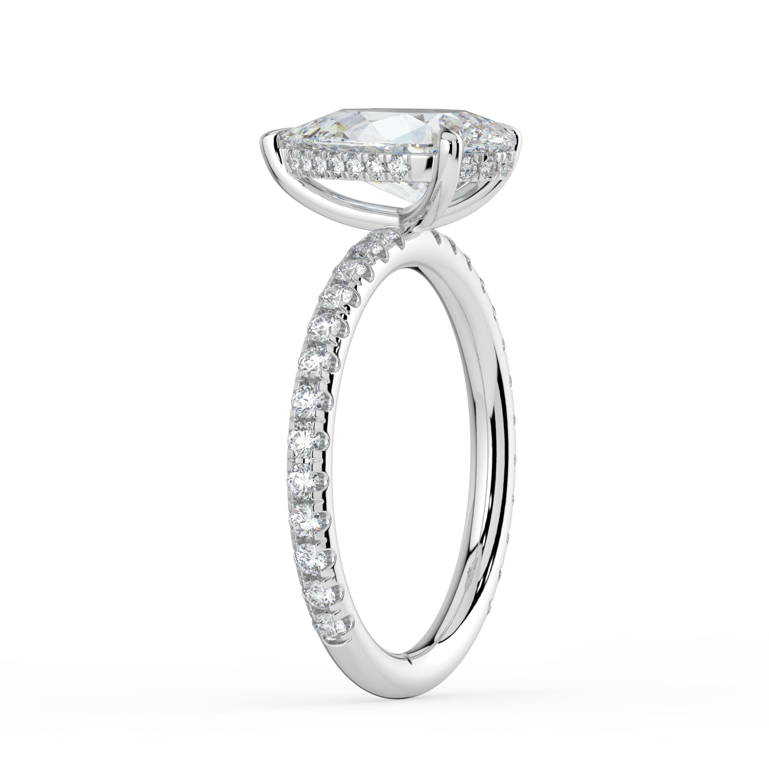 The Phoenix Ring — Pear Solitaire with Hidden Halo & Pavé Band Lab-Grown Diamond Engagement Ring in White Gold | The Jewel Concierge