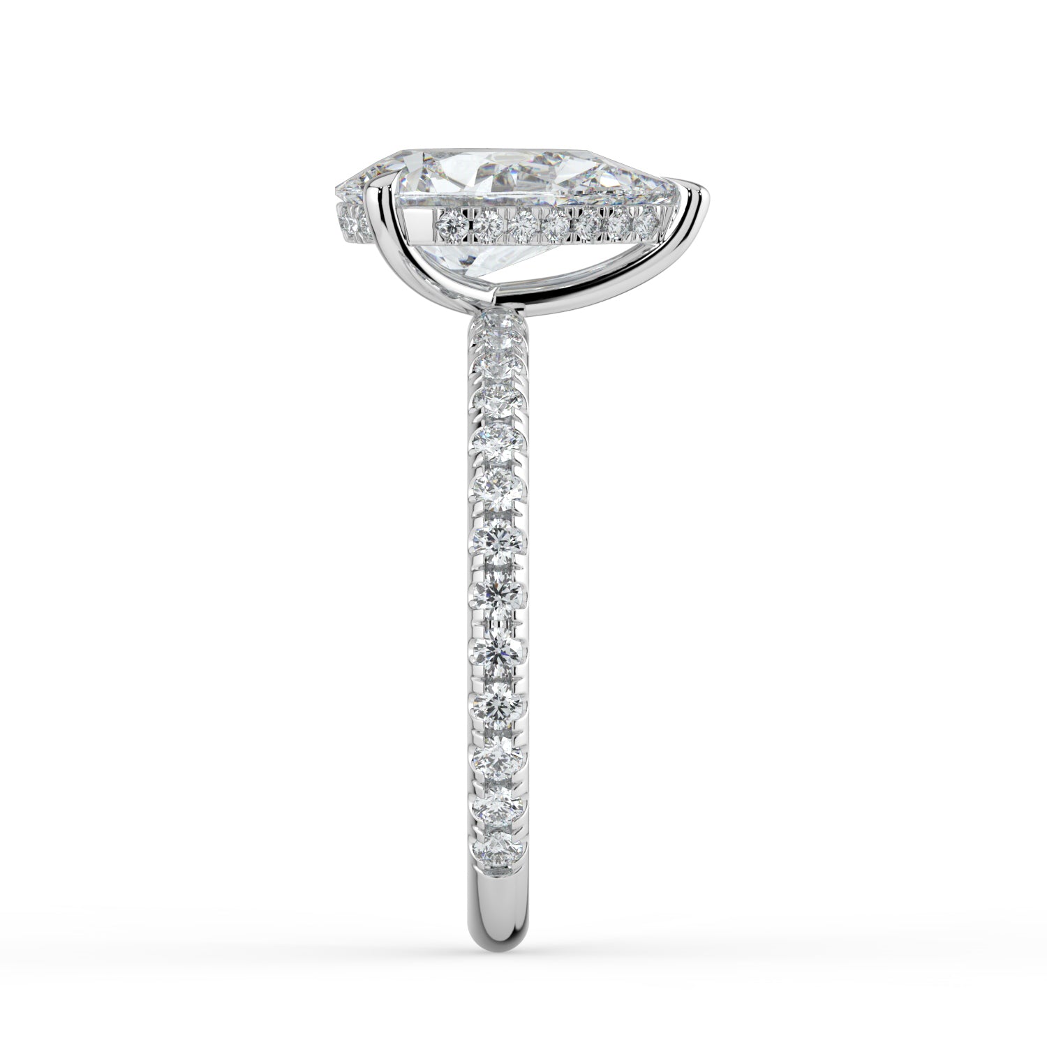 The Phoenix Ring — Pear Solitaire with Hidden Halo & Pavé Band Lab-Grown Diamond Engagement Ring in White Gold | The Jewel Concierge
