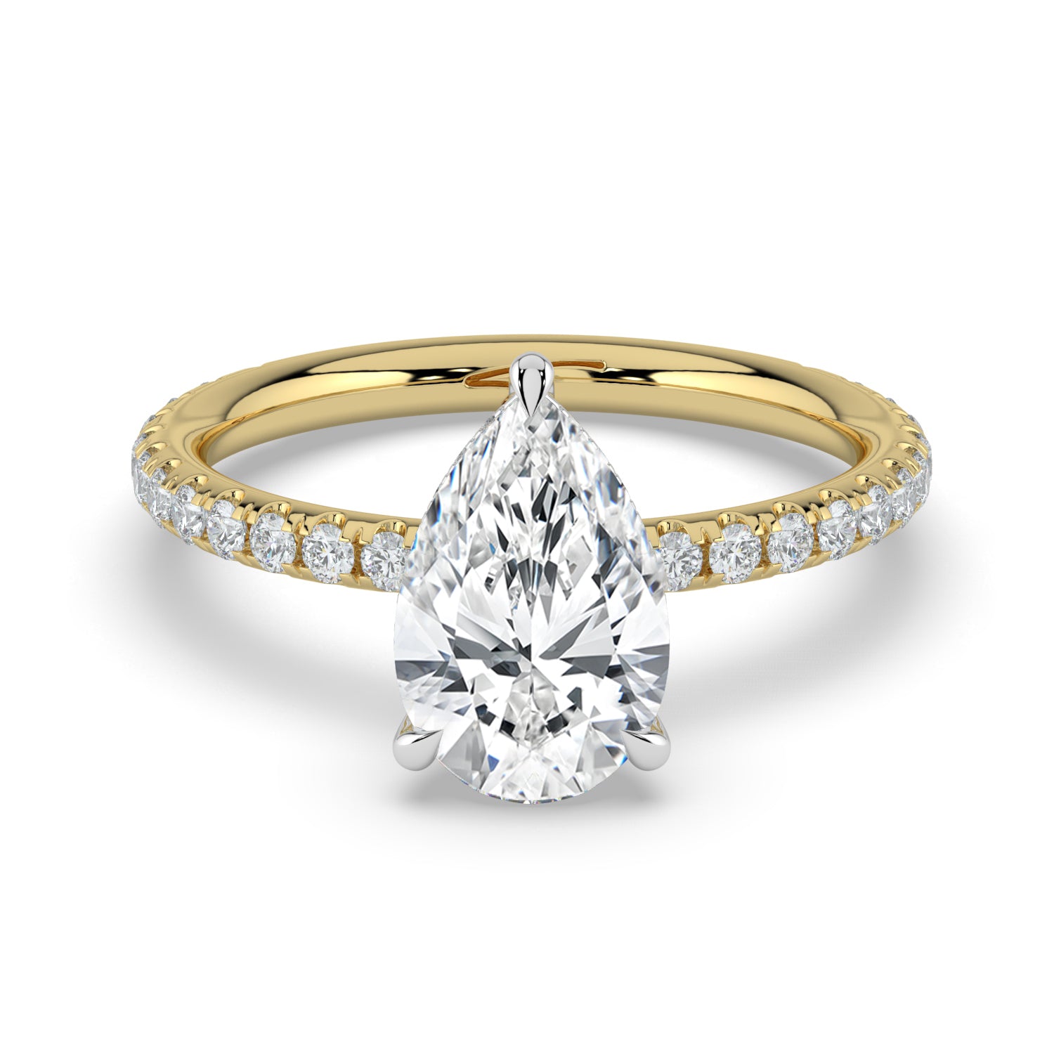 The Phoenix Ring - Pear Solitaire with Hidden Halo & Pavé Band