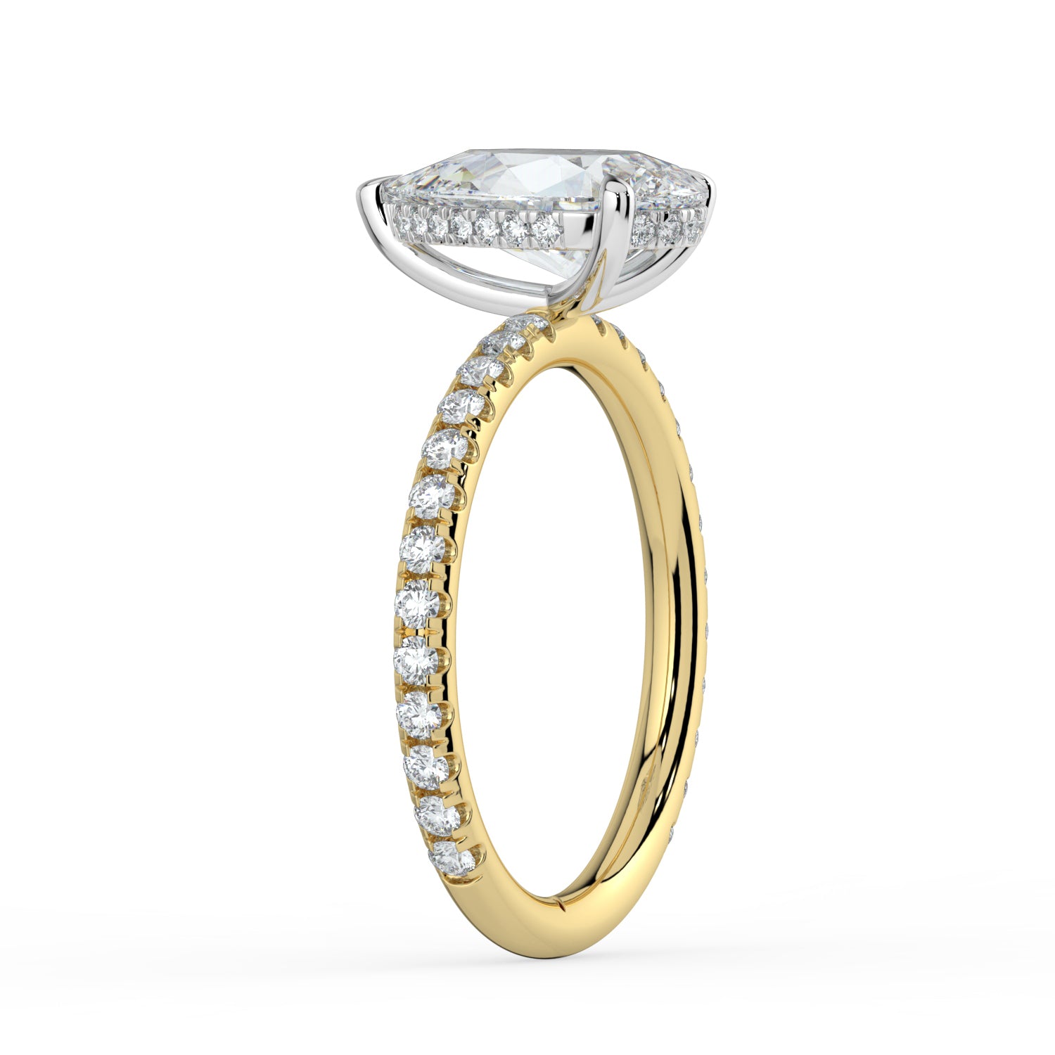 The Phoenix Ring — Pear Solitaire with Hidden Halo & Pavé Band Lab-Grown Diamond Engagement Ring in Two-Tone Yellow and White Gold | The Jewel Concierge