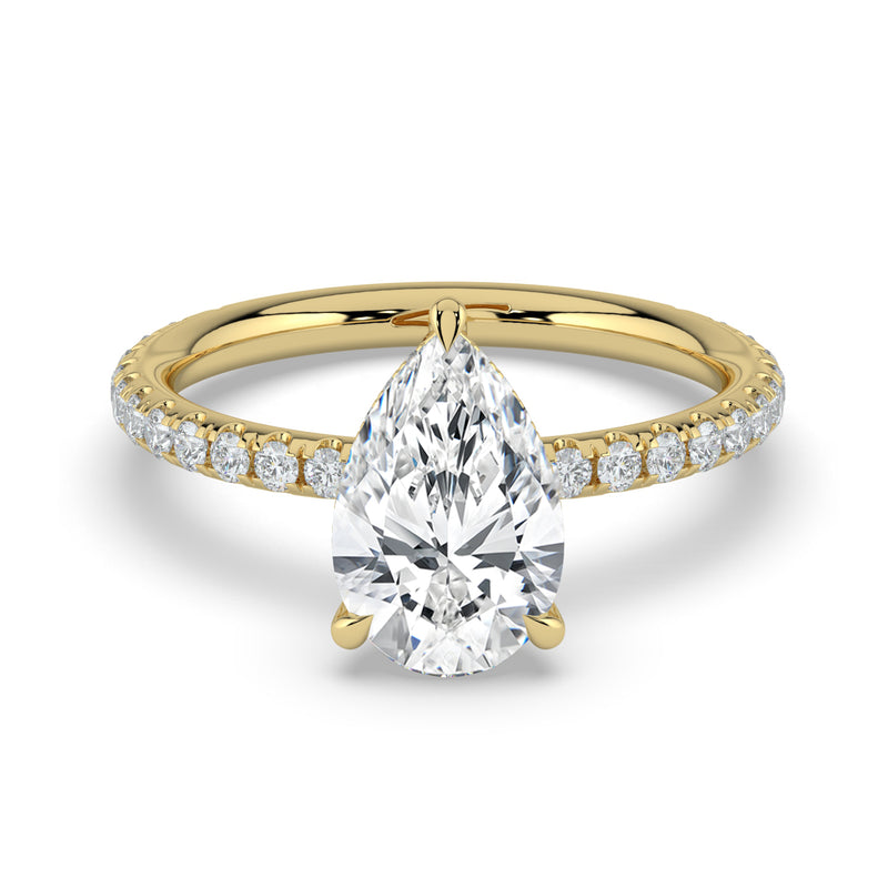 The Phoenix Ring — Pear Solitaire with Hidden Halo & Pavé Band Lab-Grown Diamond Engagement Ring in Yellow Gold | The Jewel Concierge