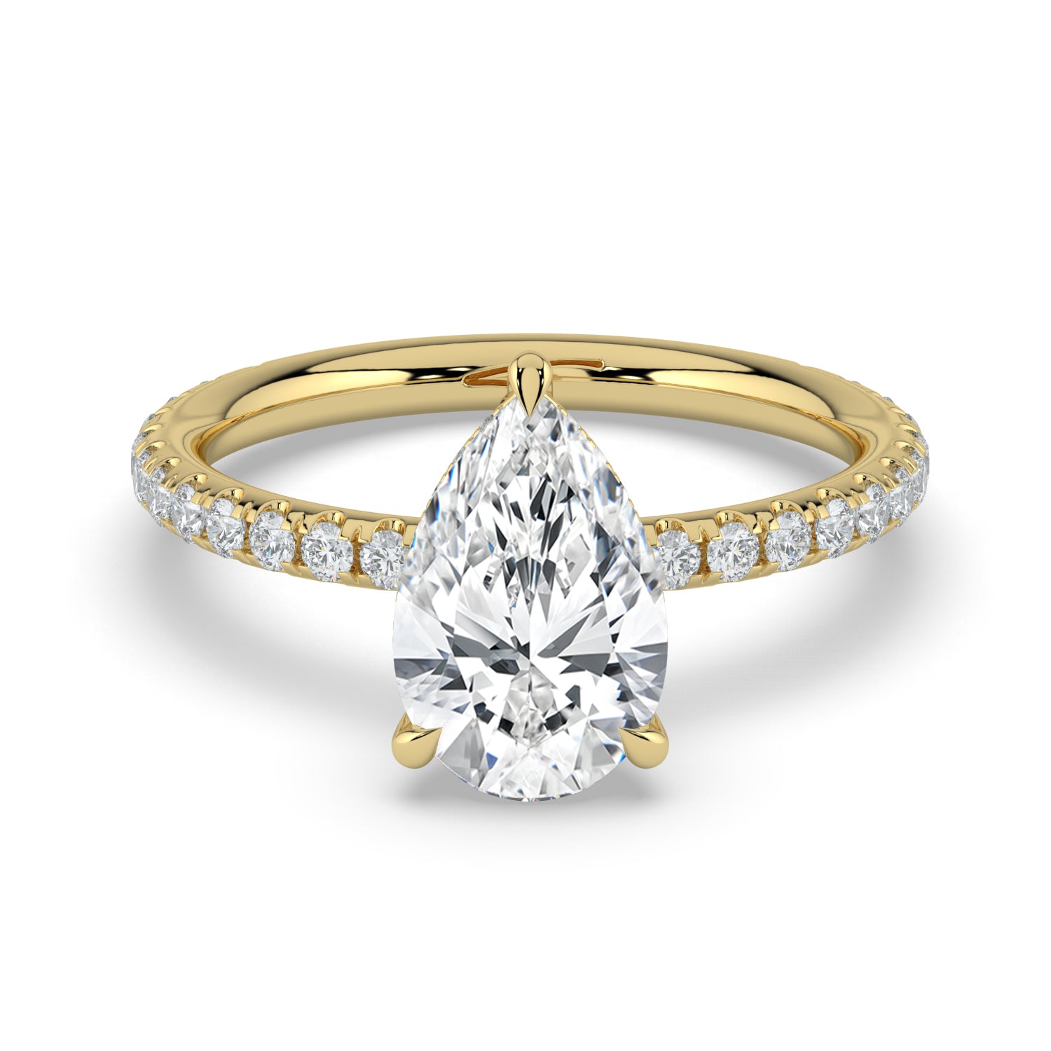 The Phoenix Ring — Pear Solitaire with Hidden Halo & Pavé Band Lab-Grown Diamond Engagement Ring in Yellow Gold | The Jewel Concierge