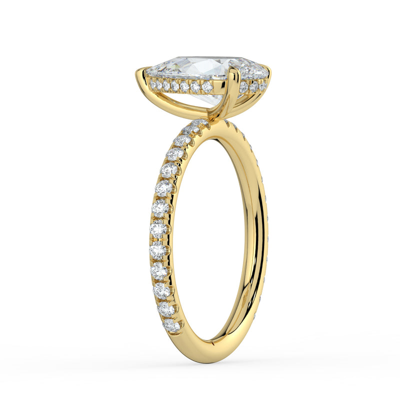The Phoenix Ring – Pear Solitaire with Hidden Halo & Pavé Band in 14K White Gold – The Jewel Concierge