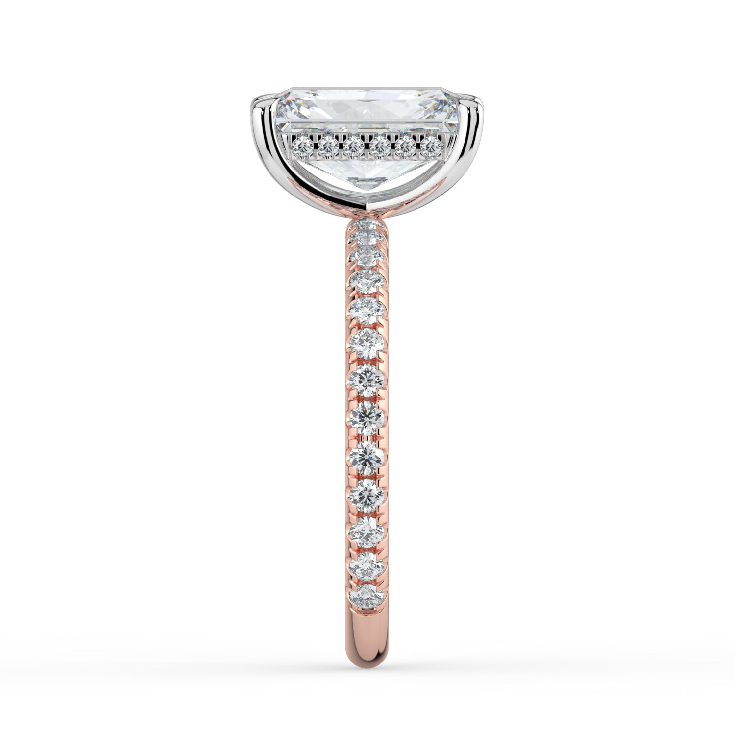 The Phoenix Ring - Radiant Solitaire with Hidden Halo & Pavé Band
