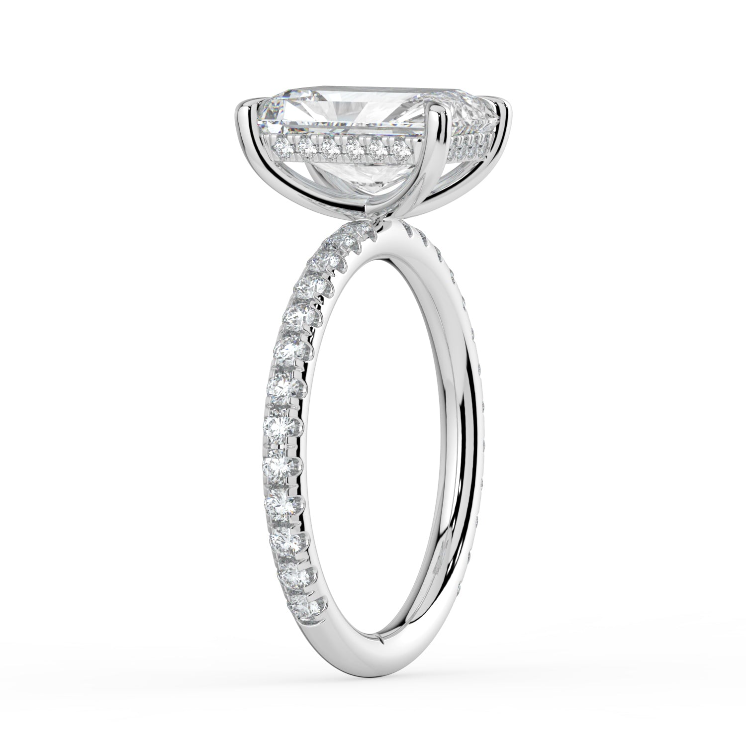The Phoenix Ring - Radiant Solitaire with Hidden Halo & Pavé Band