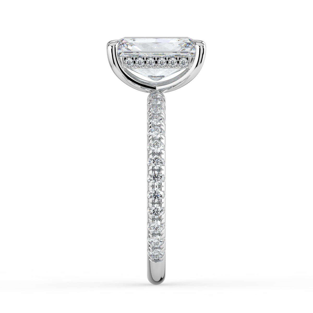 The Phoenix Ring — Radiant Solitaire with Hidden Halo & Pavé Band Lab-Grown Diamond Engagement Ring in White Gold | The Jewel Concierge
