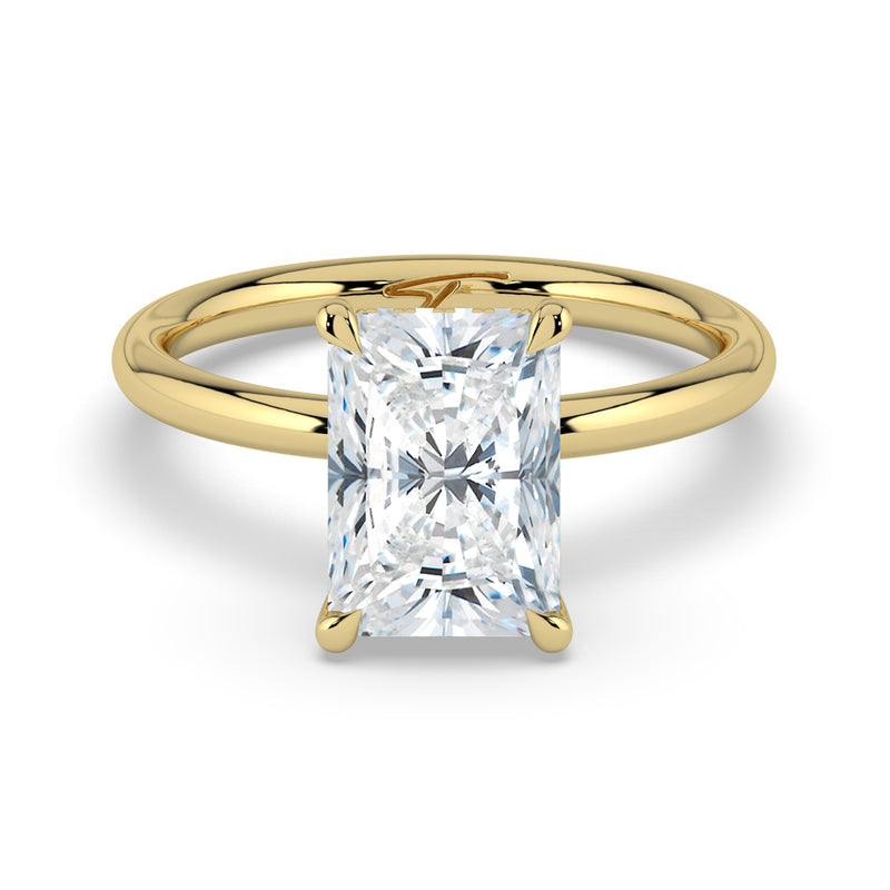 The Celeste Ring – Radiant Solitaire with Hidden Halo in 14K Yellow Gold – The Jewel Concierge
