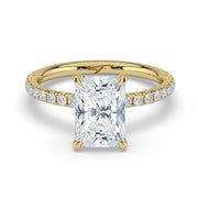 The Phoenix Ring – Radiant Solitaire with Hidden Halo & Pavé Band in 14K Yellow Gold – The Jewel Concierge
