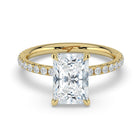 The Phoenix Ring — Radiant Solitaire with Hidden Halo & Pavé Band Lab-Grown Diamond Engagement Ring in Yellow Gold | The Jewel Concierge
