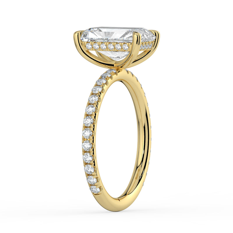 The Phoenix Ring – Radiant Solitaire with Hidden Halo & Pavé Band in 14K White Gold – The Jewel Concierge