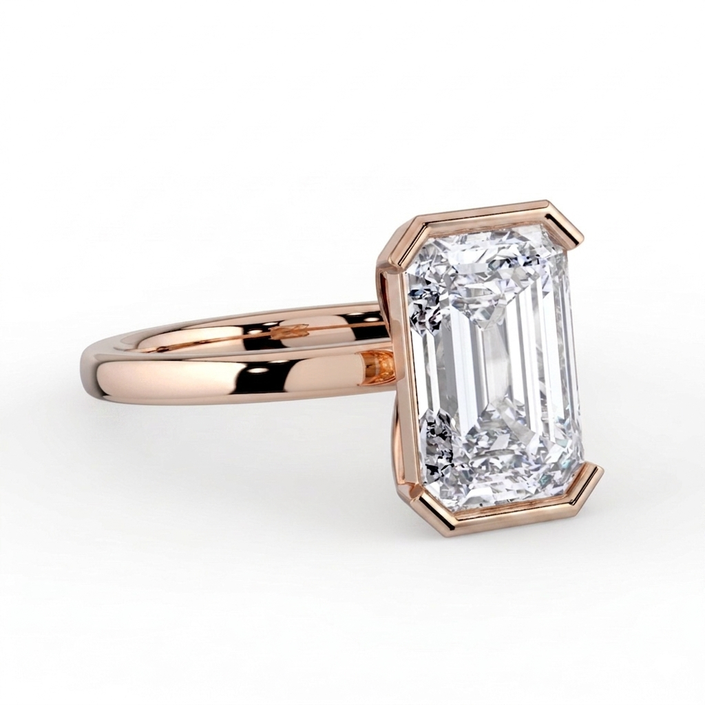 The Celine Ring – Oval Half Bezel Solitaire in 18K Rose Gold – The Jewel Concierge