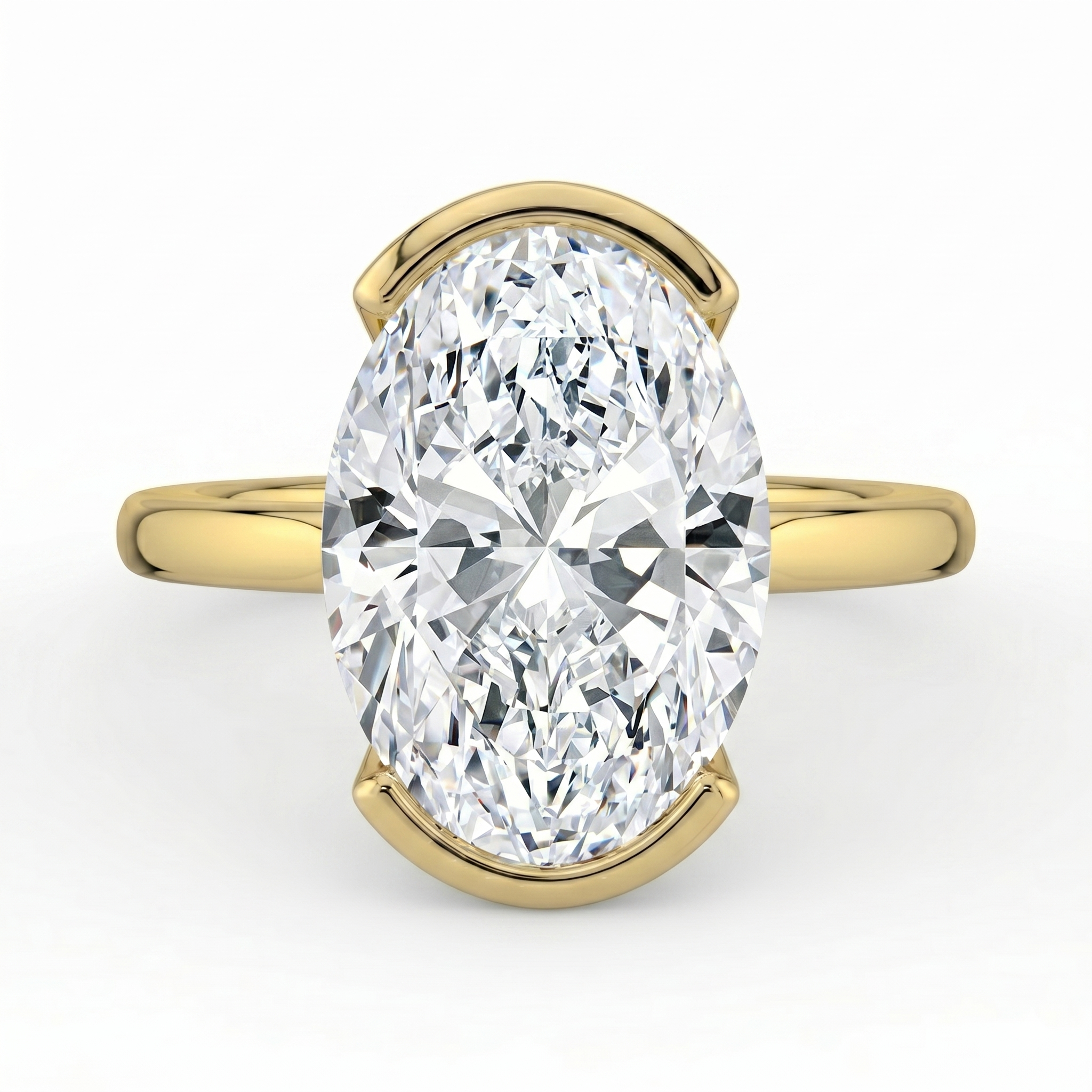The Celine Ring – Oval Half Bezel Solitaire in 18K Yellow Gold – The Jewel Concierge