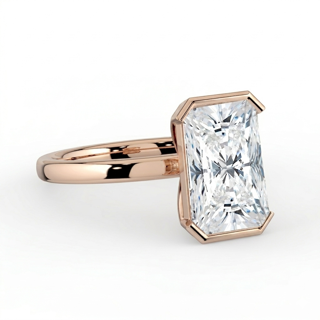 The Celine Ring – Oval Half Bezel Solitaire in 18K Rose Gold – The Jewel Concierge
