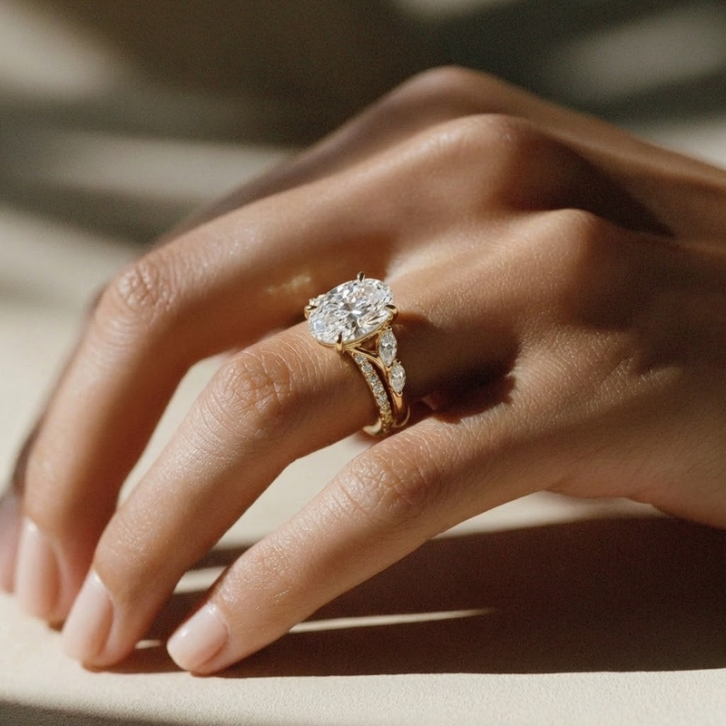 The Madeline Ring – Oval with Twisted Accent Band in 14K White Gold – The Jewel Concierge
