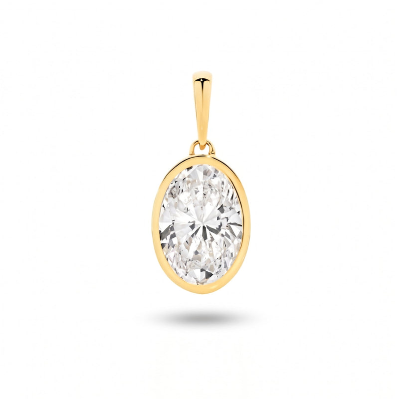 The Odette Oval Bezel Pendant - oval-cut lab-grown diamond pendant in a bezel setting shown against a plain white background - The Jewel Concierge