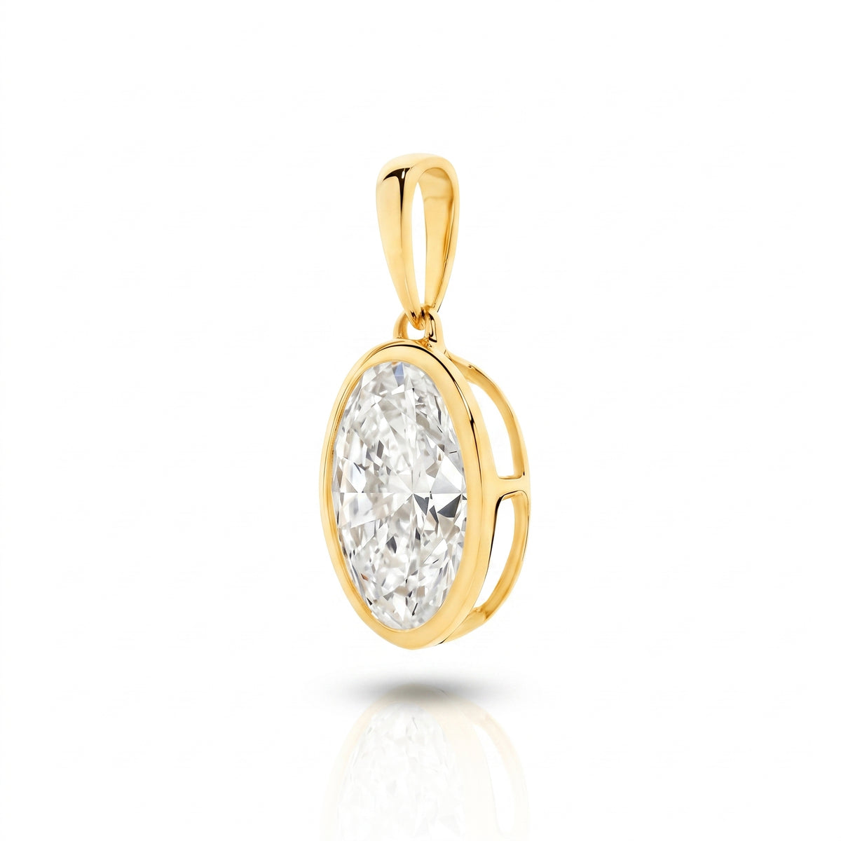 The Odette Oval Bezel Pendant - oval-cut lab-grown diamond pendant in a bezel setting shown against a plain white background - The Jewel Concierge