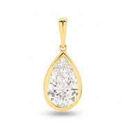 The Odette Pear Bezel Pendant - Round-cut lab-grown diamond pendant in a bezel setting shown against a plain white background - The Jewel Concierge