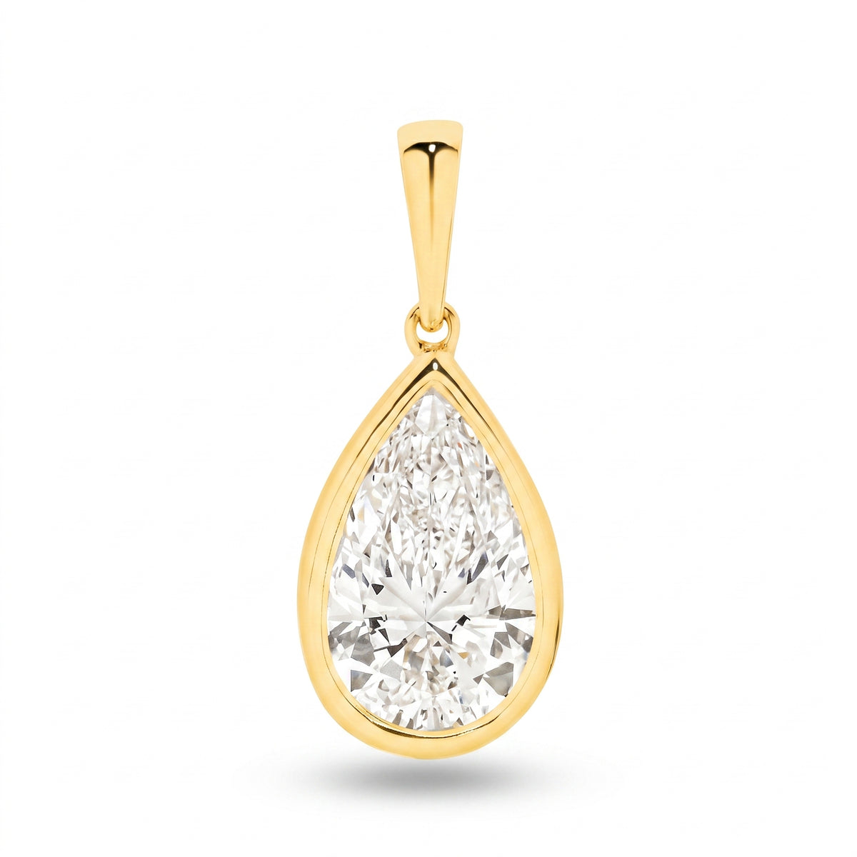 The Odette Pear Bezel Pendant - Round-cut lab-grown diamond pendant in a bezel setting shown against a plain white background - The Jewel Concierge