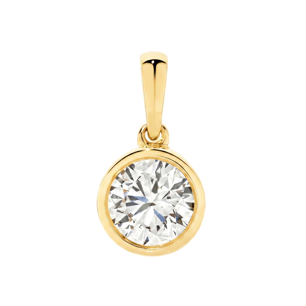The Odette Round Bezel Pendant - Round-cut lab-grown diamond pendant in a bezel setting shown against a plain white background - The Jewel Concierge