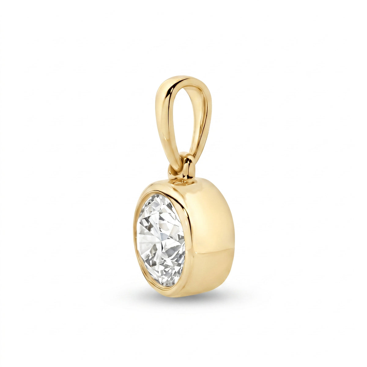 The Odette Round Bezel Pendant - Round-cut lab-grown diamond pendant in a bezel setting shown against a plain white background - The Jewel Concierge