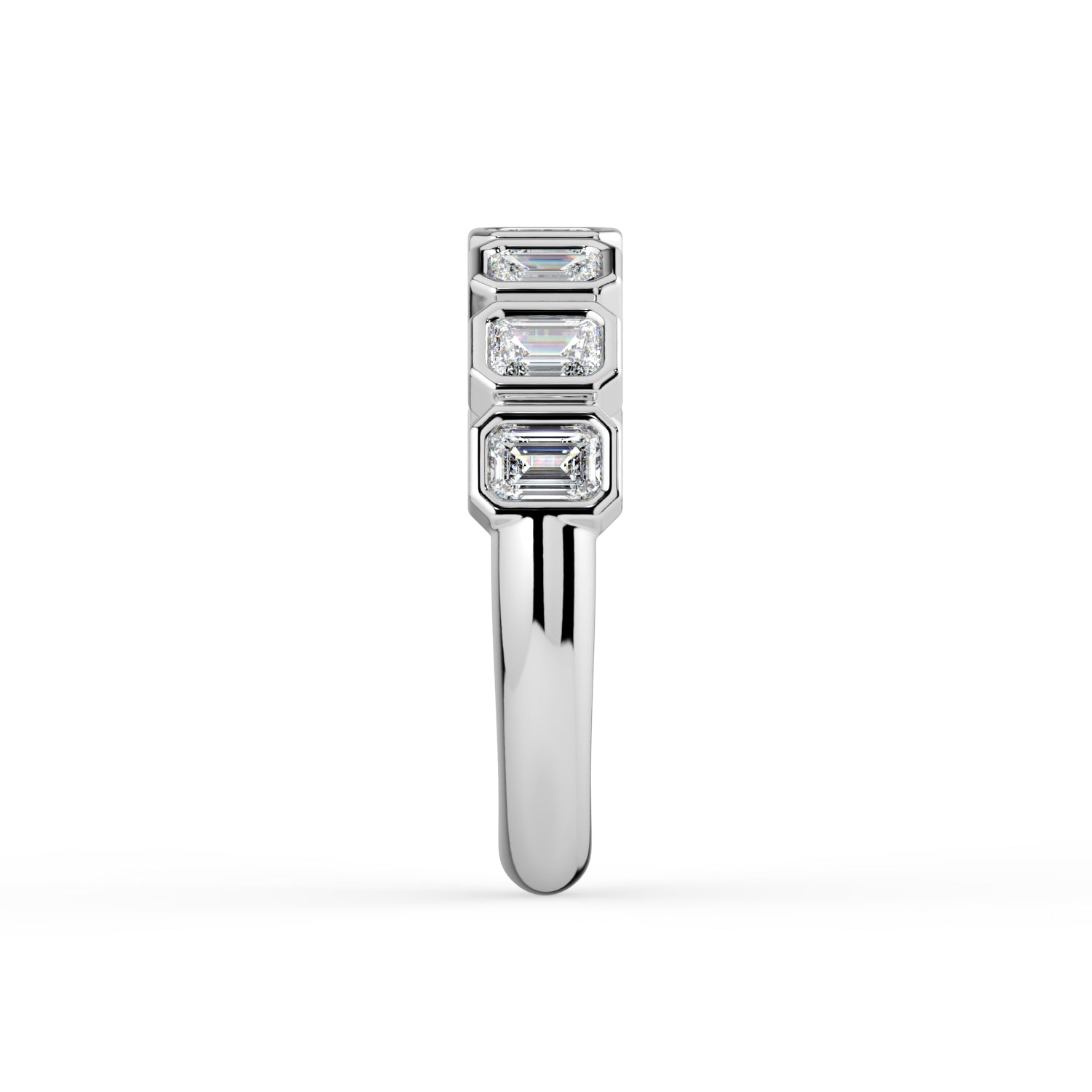 The Sara Ring - Emerald Bezel Set Half Wedding Band in 18K White Gold – The Jewel Concierge