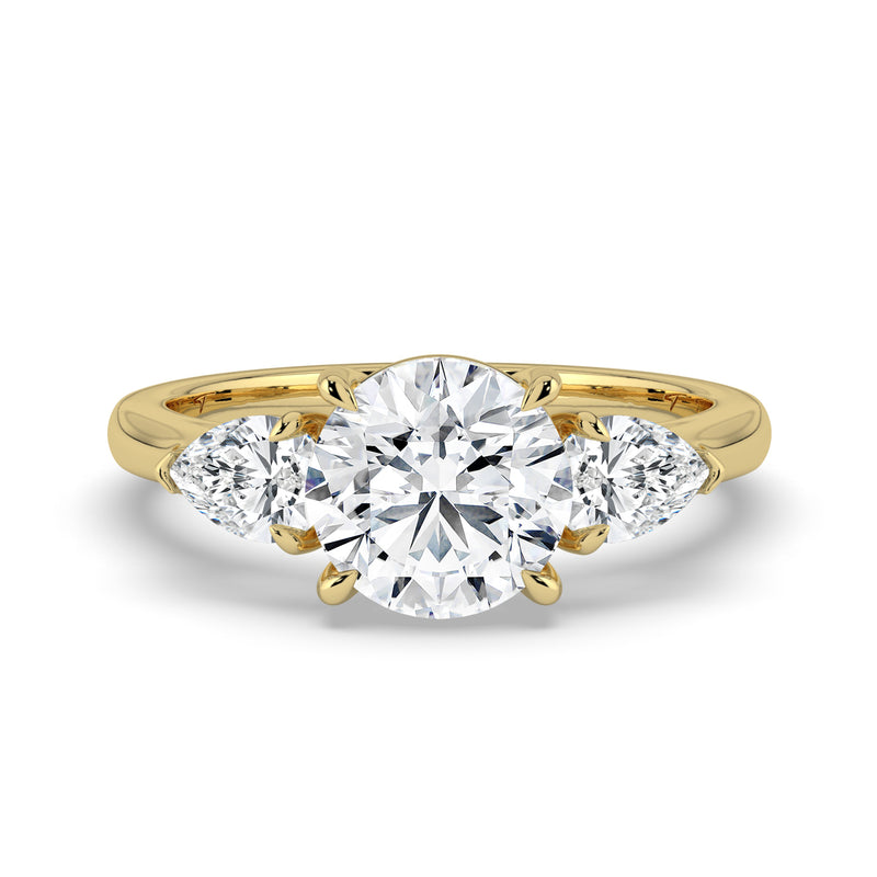 The Vivienne Ring – Round and Pear Trilogy in 14K Yellow Gold – The Jewel Concierge